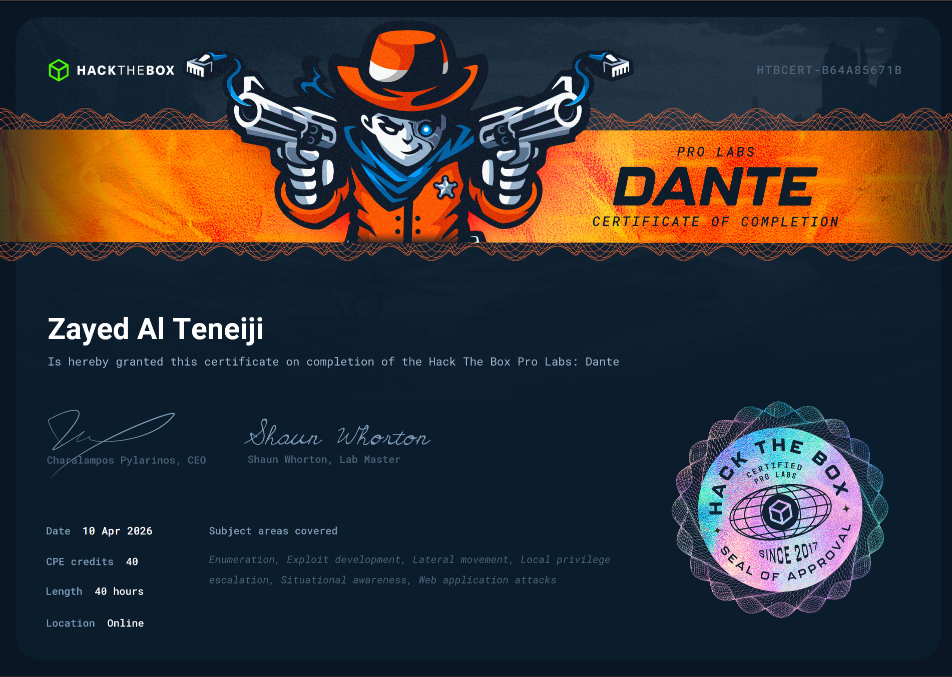 Dante Pro Labs cert